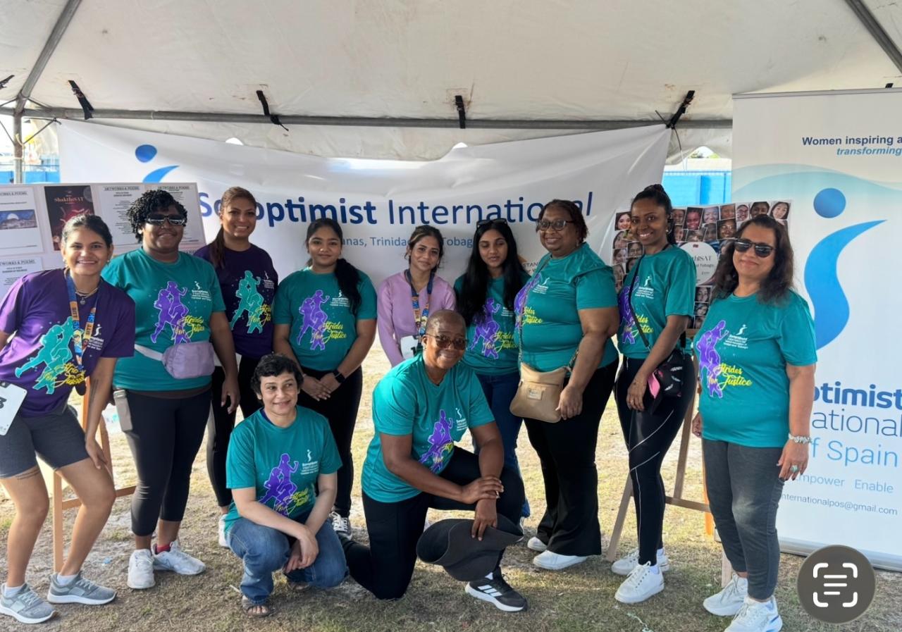 Soroptimist International of Trinidad and Tobago members at the Strides for Justice 5K ShakthiSAT booth